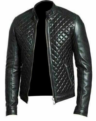 Men's Racer Neck Quilted Leather Jacket
