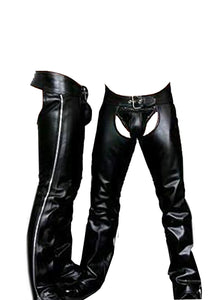 Men's Black Genuine Leather Chaps Outer zips