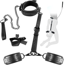 Indlæs billede til gallerivisning Bondage BDSM Handcuffs, 5 Pcs Restraints Adjustable Leather Blindfold
