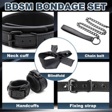 Load image into Gallery viewer, Bondage BDSM Handcuffs, 5 Pcs Restraints Adjustable Leather Blindfold
