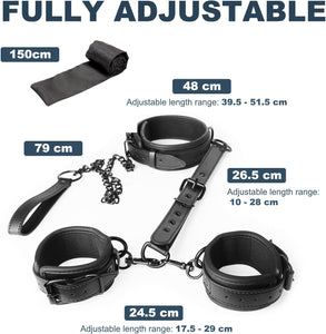 Bondage BDSM Handcuffs, 5 Pcs Restraints Adjustable Leather Blindfold