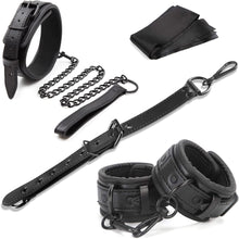 Indlæs billede til gallerivisning Bondage BDSM Handcuffs, 5 Pcs Restraints Adjustable Leather Blindfold
