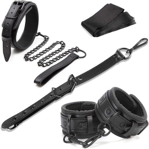 Bondage BDSM Handcuffs, 5 Pcs Restraints Adjustable Leather Blindfold