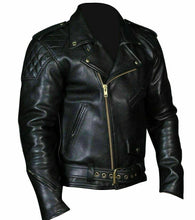 Lataa kuva Galleria-katseluun, Men&#39;s Black Premium Leather Brando Biker Jacket
