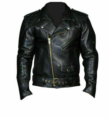 Men's Black Cow Leather Brando Biker Jacket