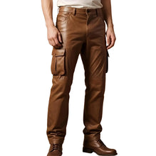 Laden Sie das Bild in den Galerie-Viewer, Schwarze Cargohose aus echtem Leder für Herren
