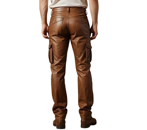 Schwarze Cargohose aus echtem Leder für Herren