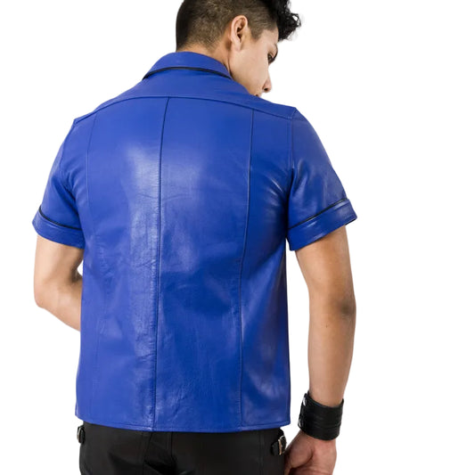 Blue Leather short sleeve shirt