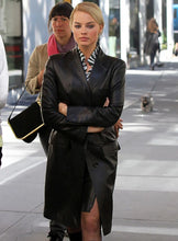 Load image into Gallery viewer, MARGOT ROBBIE Black Leather 3/4 Length Coat

