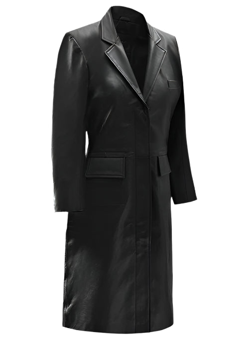 Women's Black Leather 3/4 Length Coat