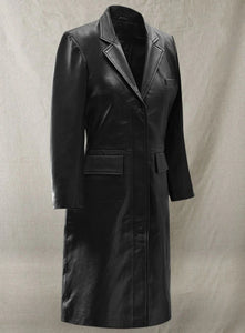 MARGOT ROBBIE Black Leather 3/4 Length Coat
