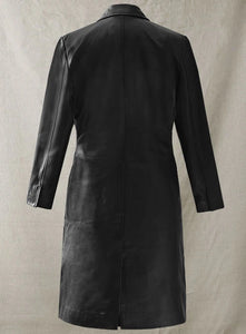 MARGOT ROBBIE Black Leather 3/4 Length Coat