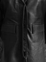 Load image into Gallery viewer, MARGOT ROBBIE Black Leather 3/4 Length Coat
