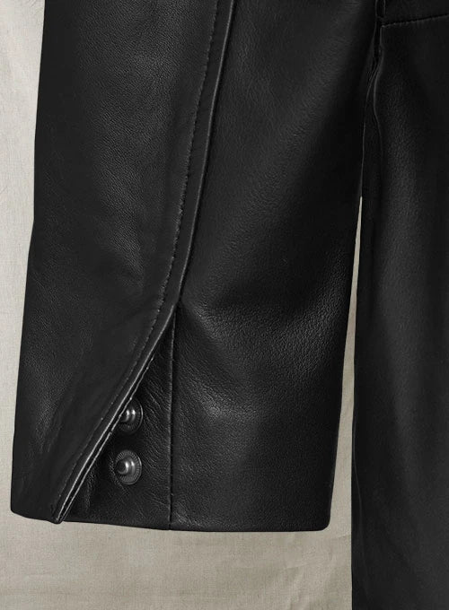 Women's Black Leather 3/4 Length Coat