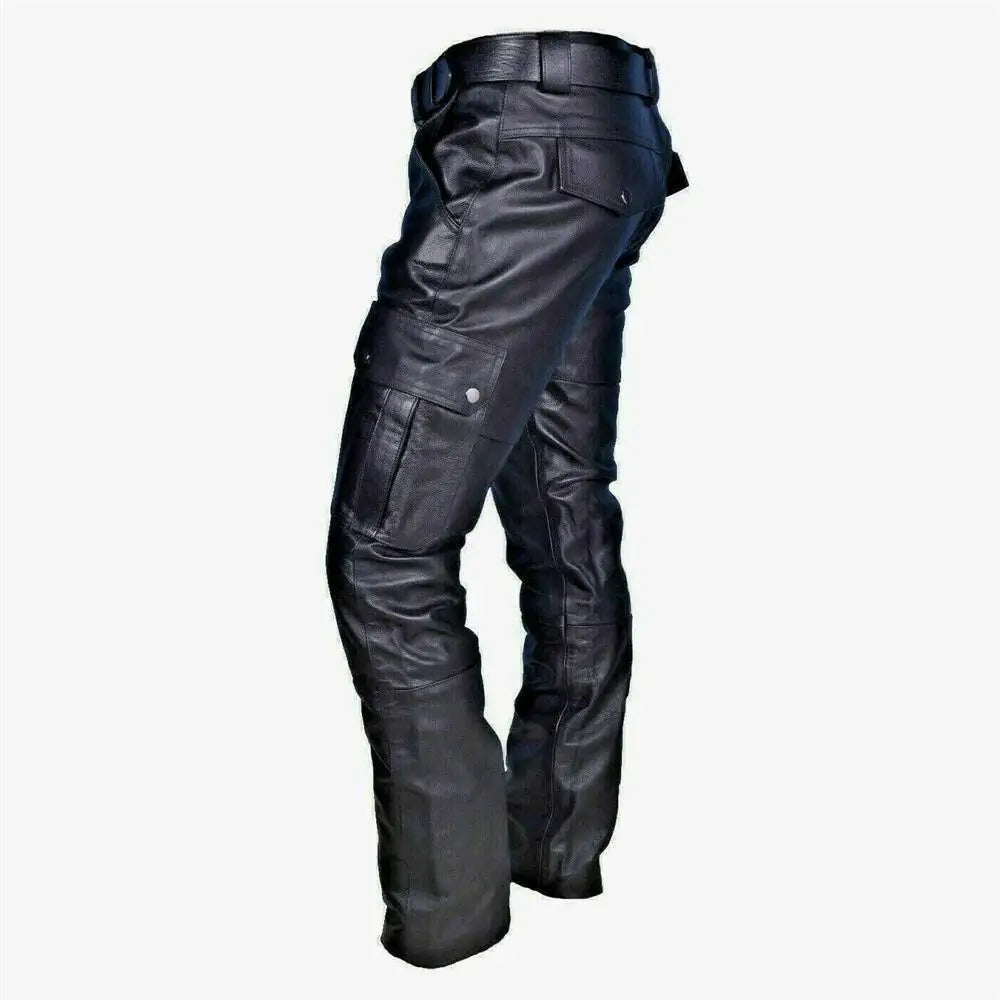 Men's Genuine Leather Cargo Pants Trouser