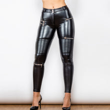 Cargar imagen en el visor de la galería, Leather motorcycle leggings pants with fur inside
