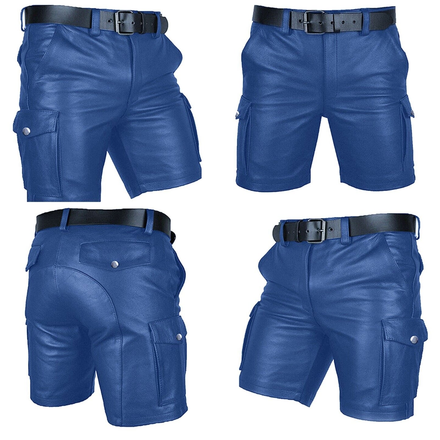 Men's Genuine Leather Casual Cargo Shorts with Belt