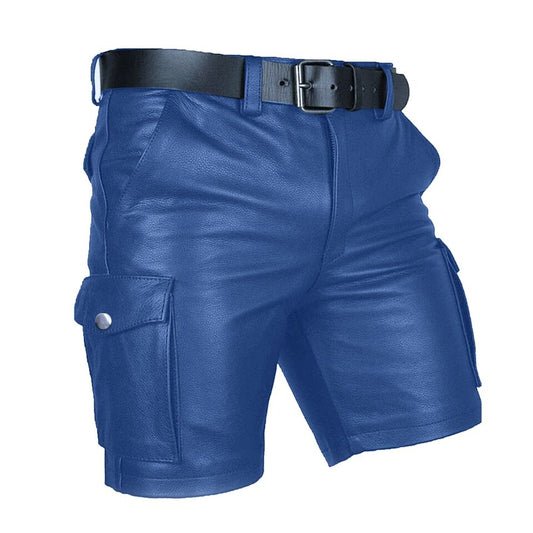 Men's Genuine Leather Casual Cargo Shorts with Belt