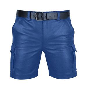 Lässige Cargo-Shorts aus echtem Leder für Herren mit Gürtel