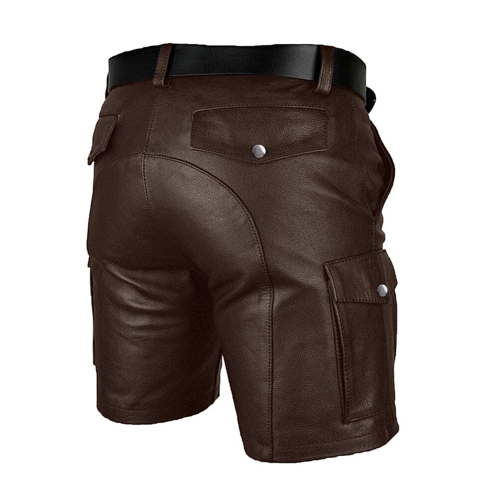 Lässige Cargo-Shorts aus echtem Leder für Herren mit Gürtel