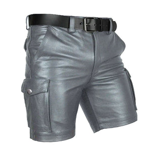 Men's Genuine Leather Casual Cargo Shorts with Belt