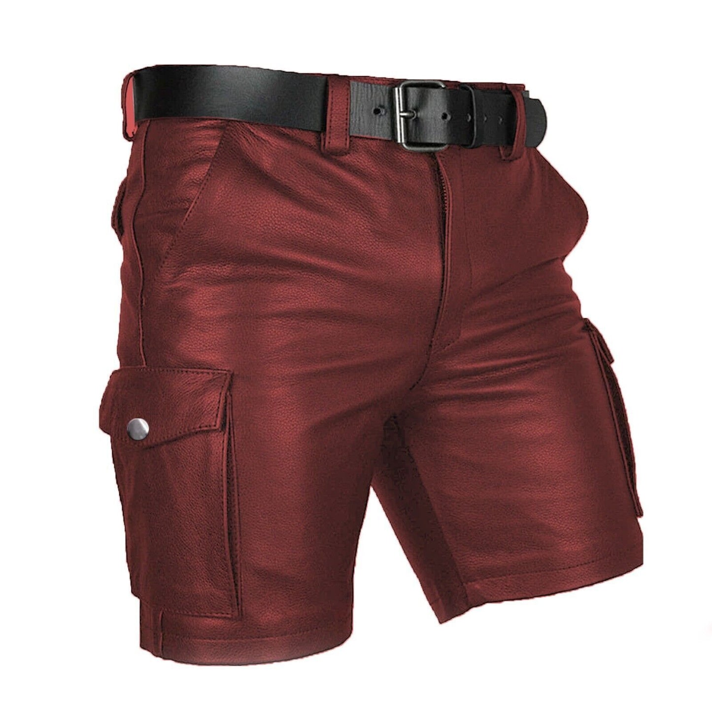 Men's Genuine Leather Casual Cargo Shorts with Belt