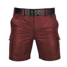 Indlæs billede til gallerivisning Men&#39;s Genuine Leather Casual Cargo Shorts with Belt
