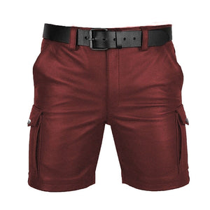 Men's Genuine Leather Casual Cargo Shorts with Belt