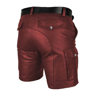 Short cargo décontracté en cuir véritable pour hommes avec ceinture