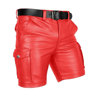 Men's Genuine Leather Casual Cargo Shorts with Belt