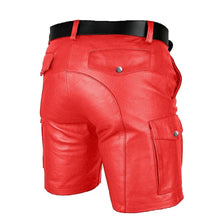 Last inn bildet i Galleri-visningsprogrammet, Men&#39;s Genuine Leather Casual Cargo Shorts with Belt
