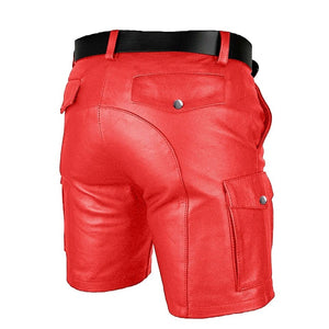 Men's Genuine Leather Casual Cargo Shorts with Belt