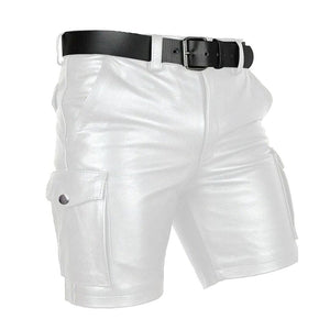 Men's Genuine Leather Casual Cargo Shorts with Belt