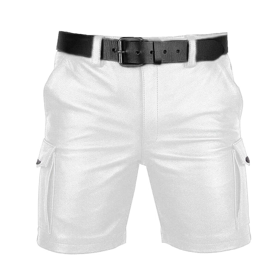 Men's Genuine Leather Casual Cargo Shorts with Belt