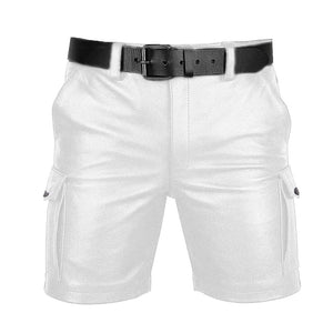 Men's Genuine Leather Casual Cargo Shorts with Belt