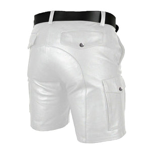 Men's Genuine Leather Casual Cargo Shorts with Belt