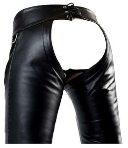 Men's Black Genuine Leather Convertible Chaps Pants