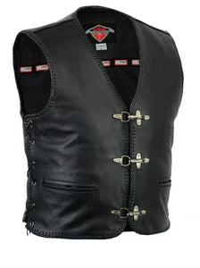 Men's Black Genuine Leather Laced Vest