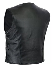 Men's Black Genuine Leather Laced Vest