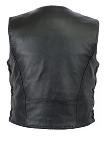 Men's Black Genuine Leather Laced Vest