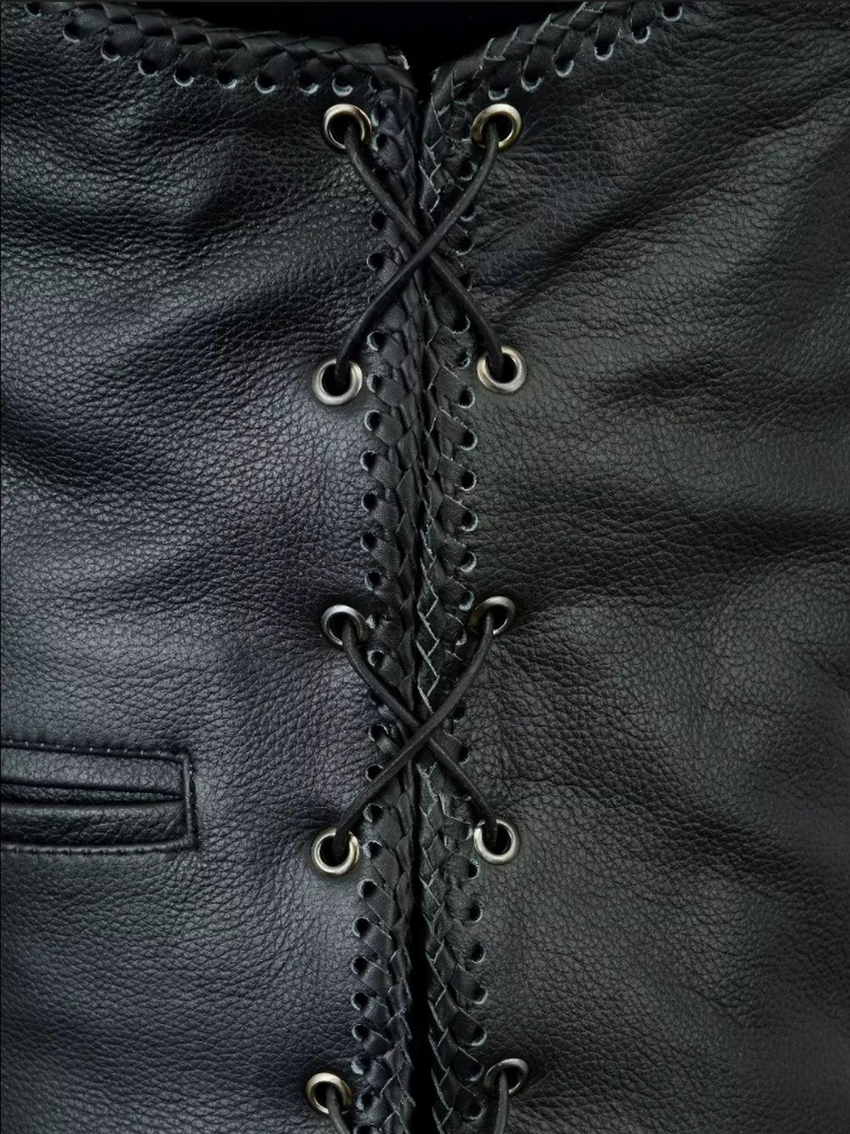 Men's Black Genuine Leather Laced Vest