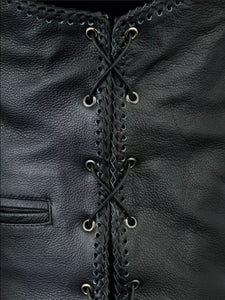 Men's Black Genuine Leather Laced Vest