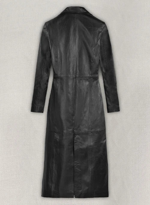 Women's Black Leather Long Coat Trench