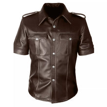 Load image into Gallery viewer, Men&#39;s Dark Brown Real Leather Short Sleeve Shirt

