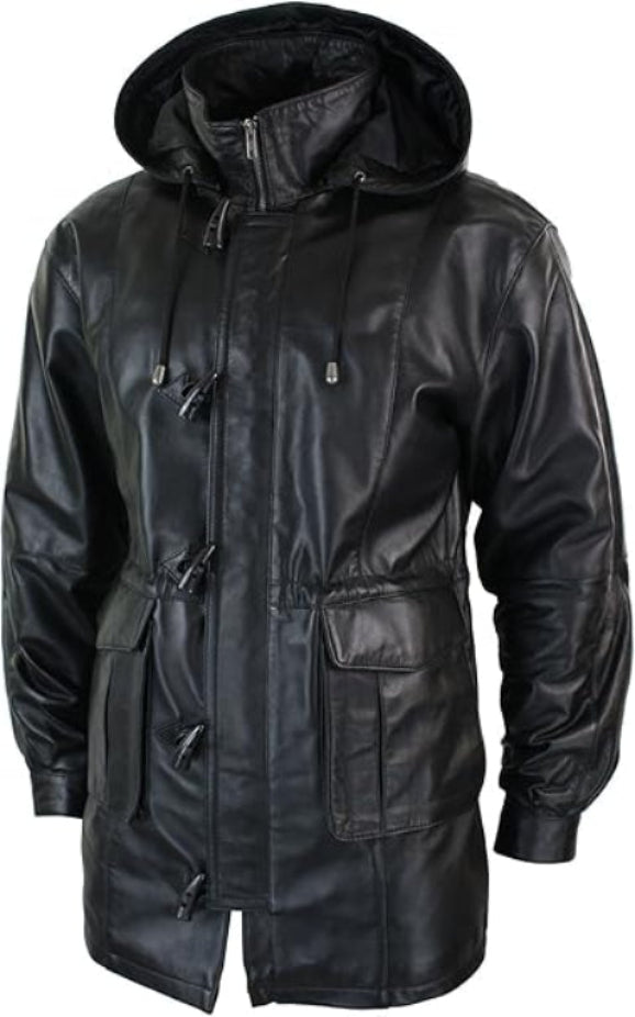 Men's Black Genuine Leather Duffle Jacket