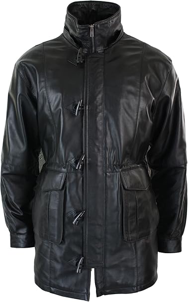 Men's Black Genuine Leather Duffle Jacket
