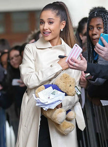 ARIANA GRANDE Off White Leather Long Coat Trench