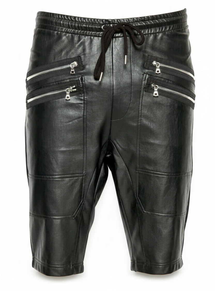 Men's Genuine Leather Zipper Shorts