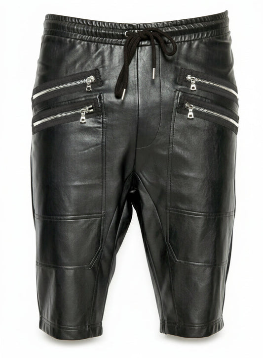 Men's Genuine Leather Zipper Shorts