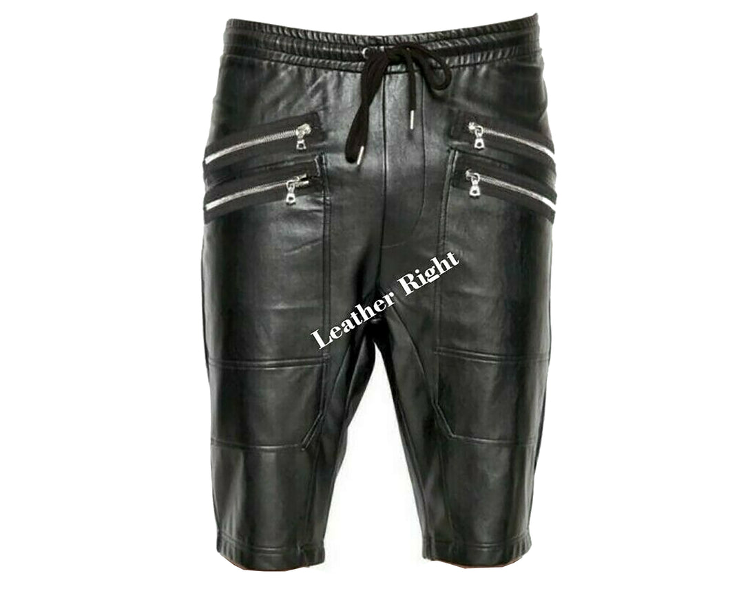 Men's Genuine Leather Zipper Shorts